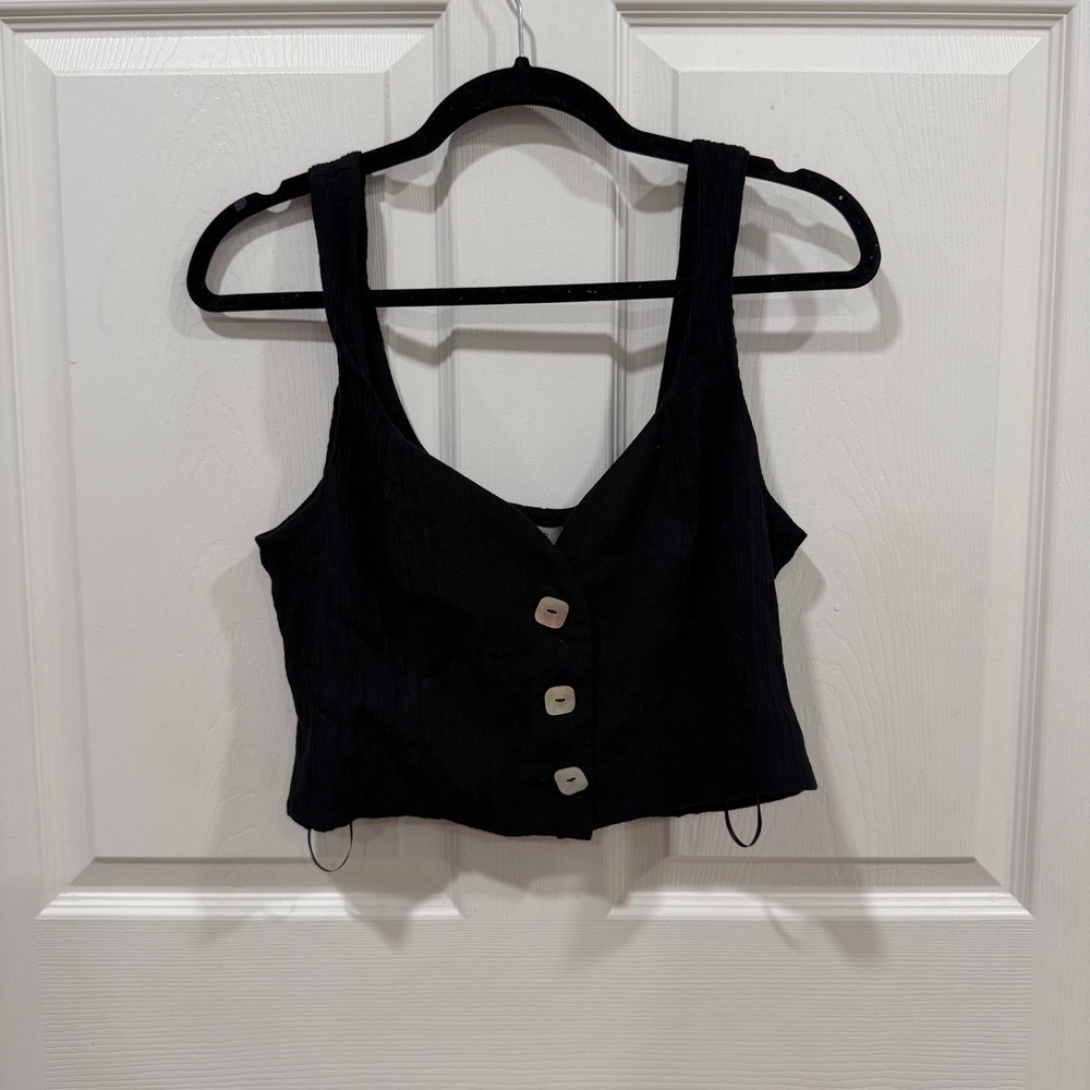 JASON WU Black Textured Cropped Tank Top Button Front Size M